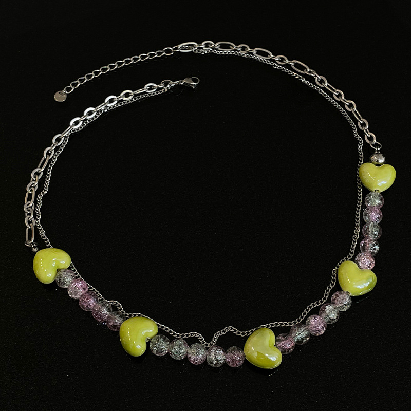 Ice Split Beads Stitching Love Double-layer Necklace