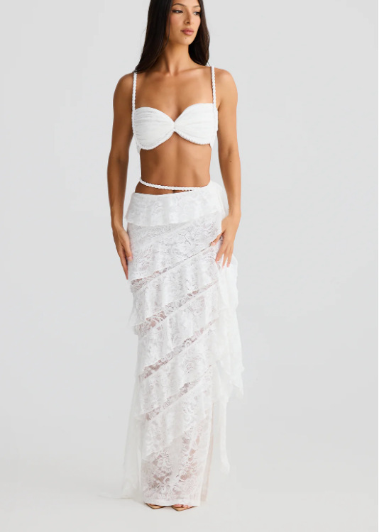 Beach Vacation Style Pure Desire Suit Women's Lace Sheath Skirt White - Shop at LoveMi
