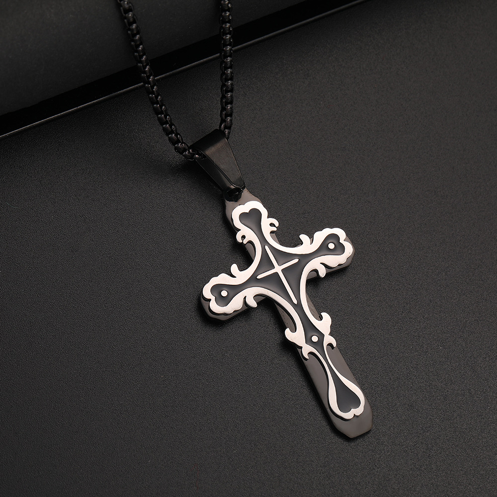 Mens Retro Cross Necklace Simple Long-Style Personalized Sweater Chain