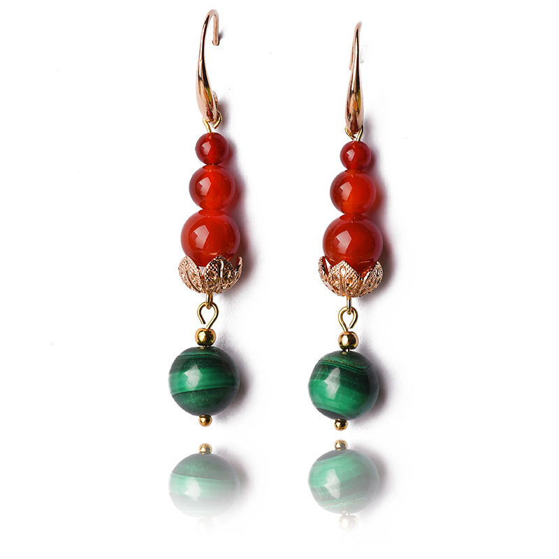Women's National Fashion Simple Elegant Retro Red Agate Earrings