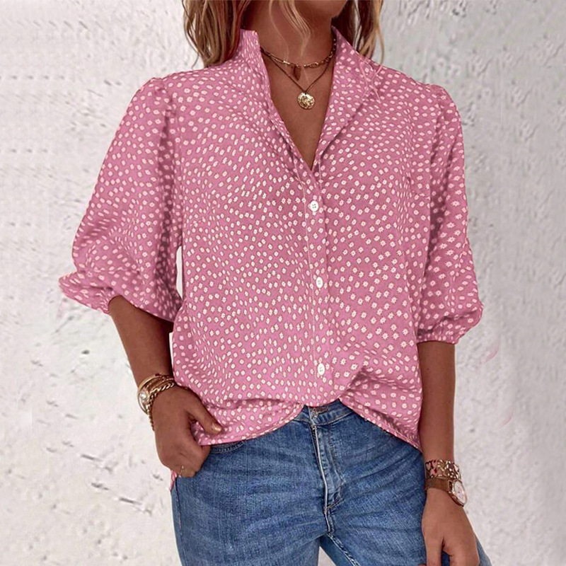 Half Sleeve Shirt Cardigan With Dots Shirt Loose