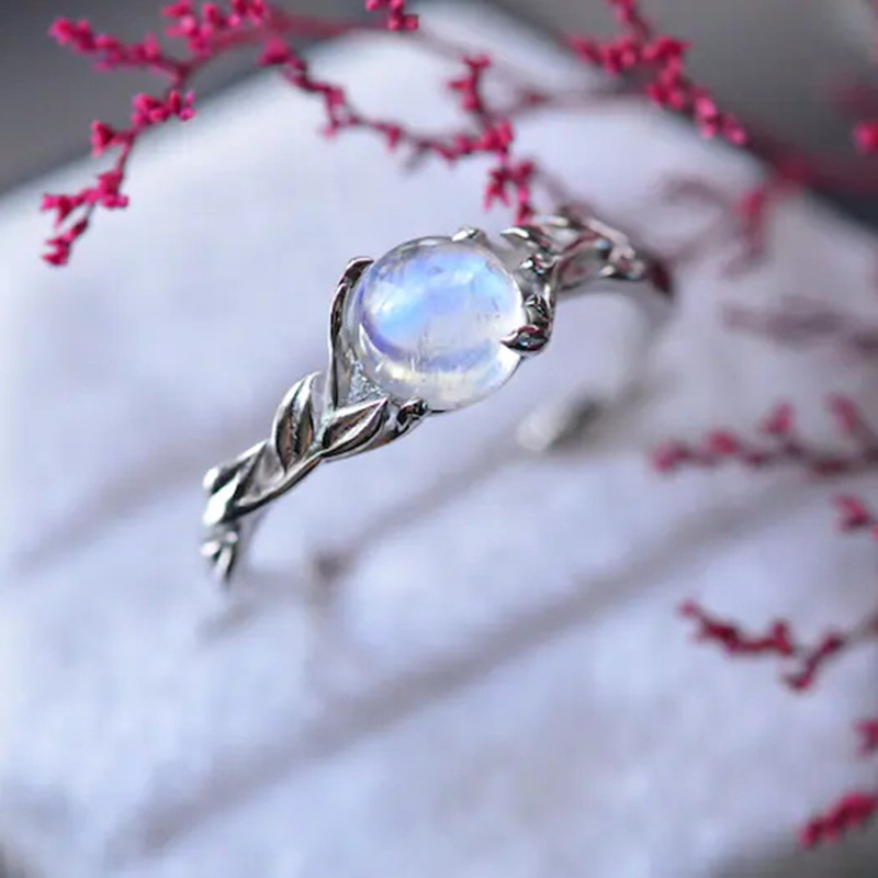 Bohemian Vintage Leaves Plant Moonstone Women's Ring