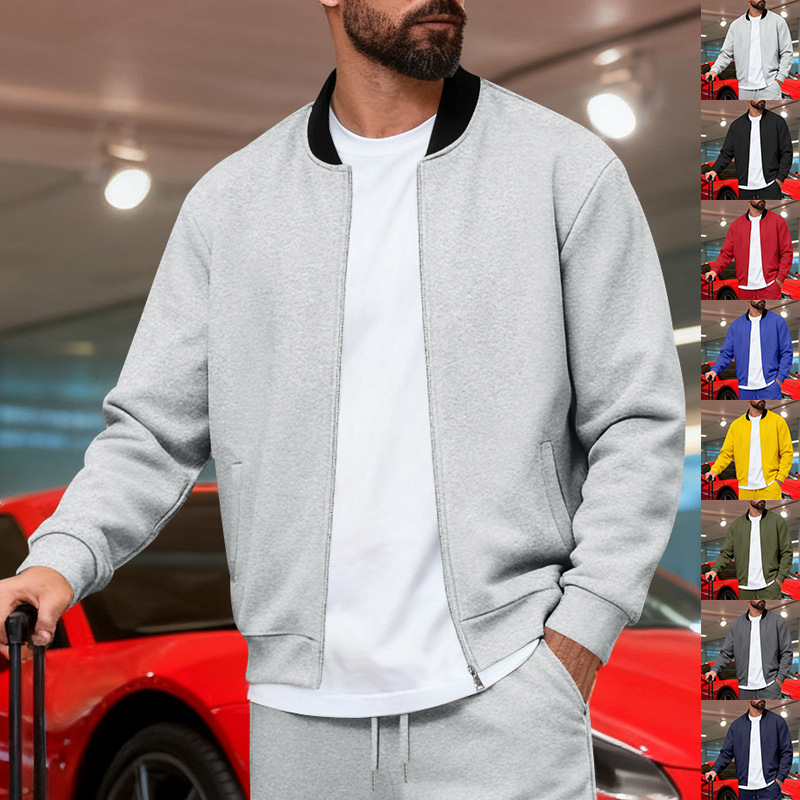 Men's Stand-Up Collar Sporty-Casual Zip-Up Long-Sleeve Jacket