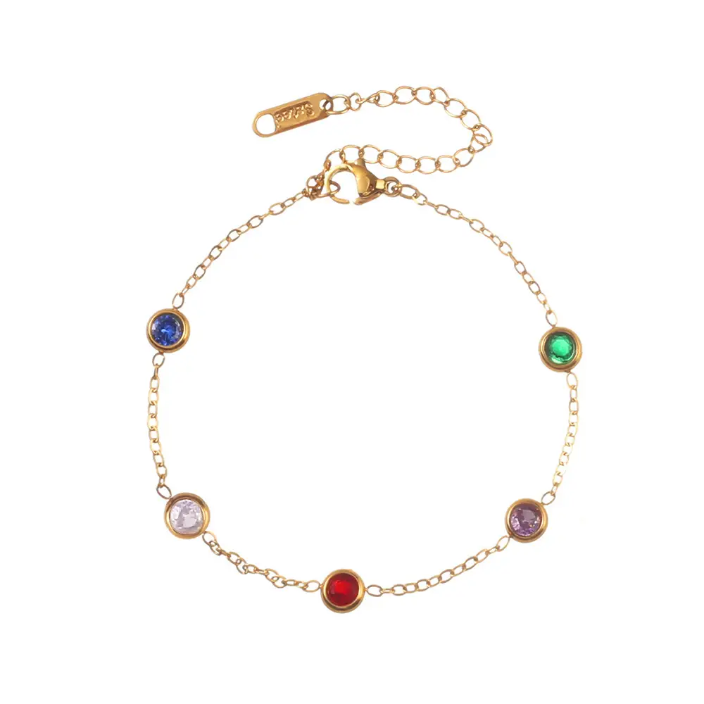 Colorful Round Zircon Stainless Steel Bracelet