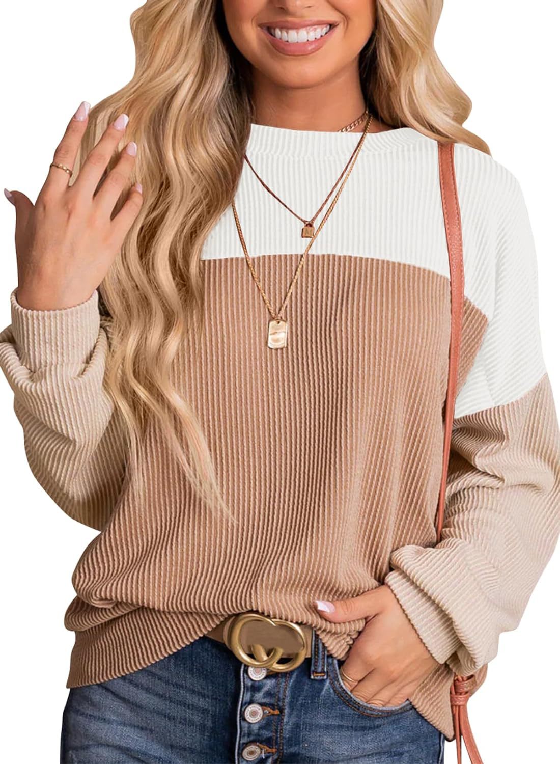 Women's Color Matching Casual Loose Sweater Pullover