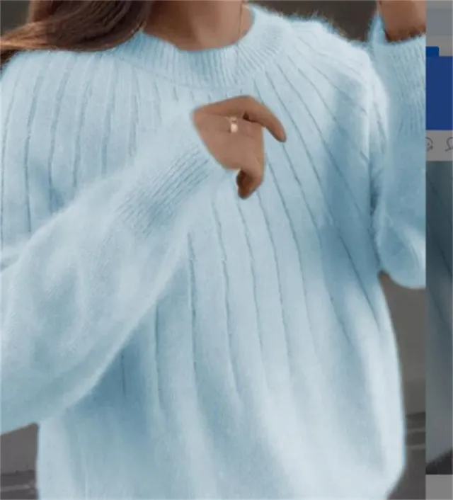 Women's Sweater Solid Color Short Pullover Round Neck Light Blue - Shop at LoveMi