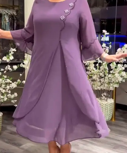 فستان نسائي بأكمام واسعة 3/4 من البوليستر