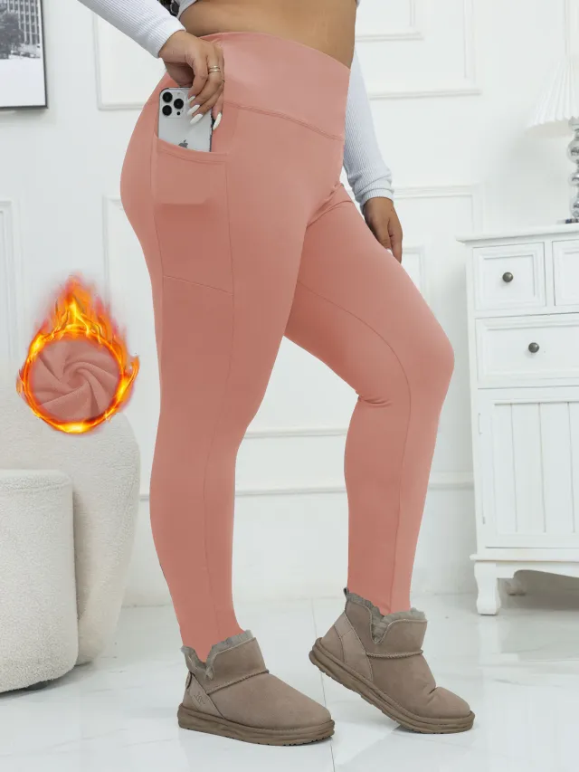 AutumnWinter Fleece Lined Yoga Pants For Women, High Waisted, Cropped Style Rubber Pink - Shop at LoveMi