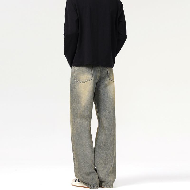 American Retro Distressed Yellow Mud Dyed Deconstructed Jeans