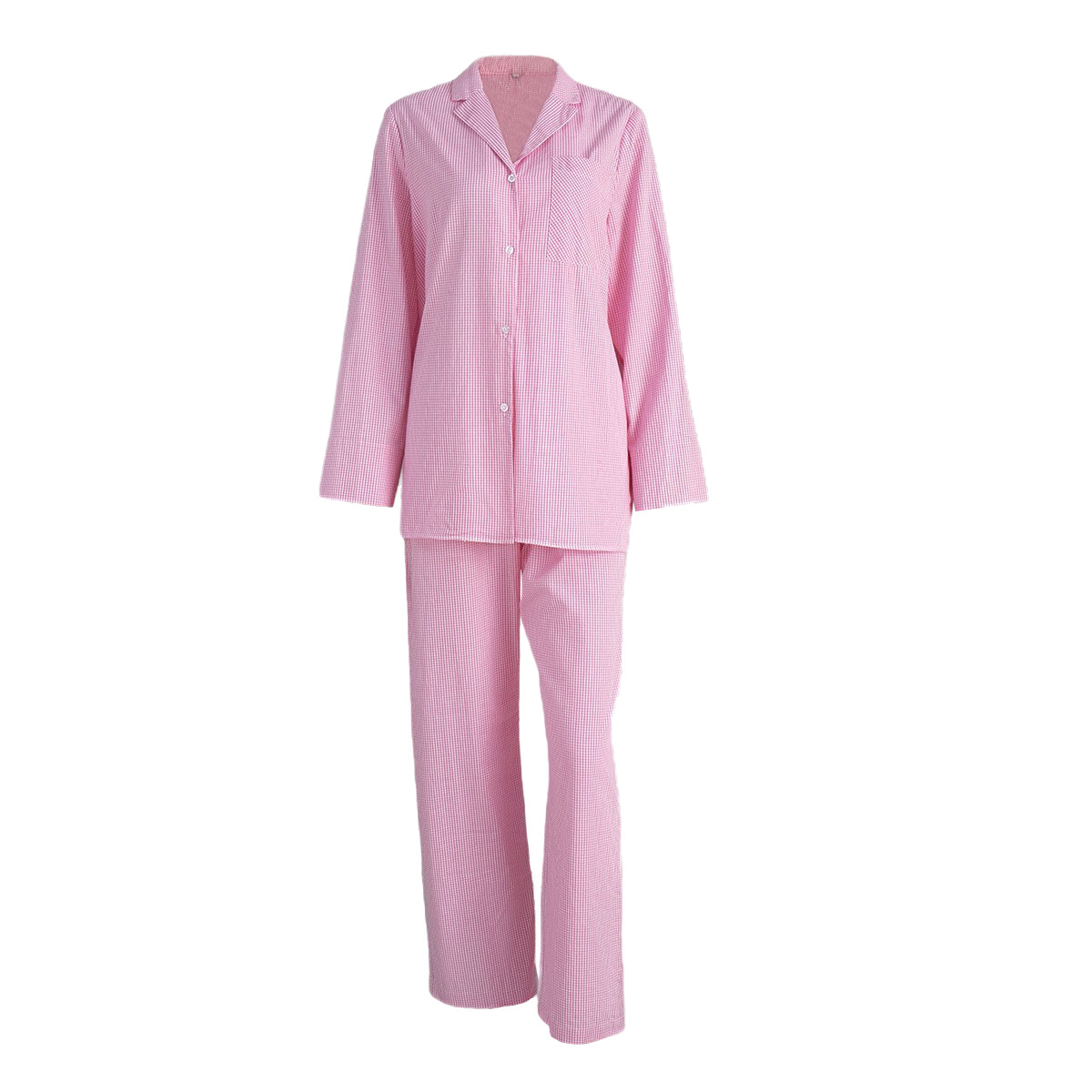 Grid Long Sleeve Long Pants Pajama Set Homewear For Women - Image 6