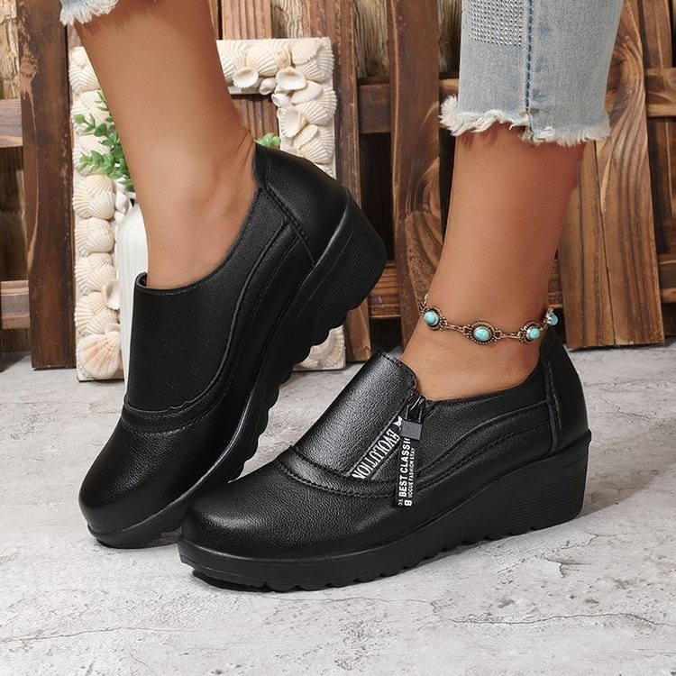 Black Wedge Heel Mom Shoes Womens Soft-soled Work Shoes