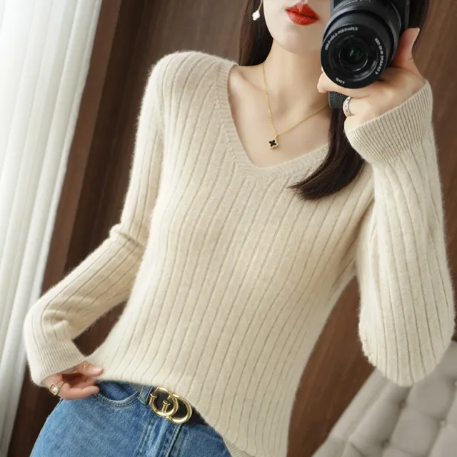Women's Sweater All matching Pullover Bottoming Shirt Top Raw Velvet Beige - Shop at LoveMi