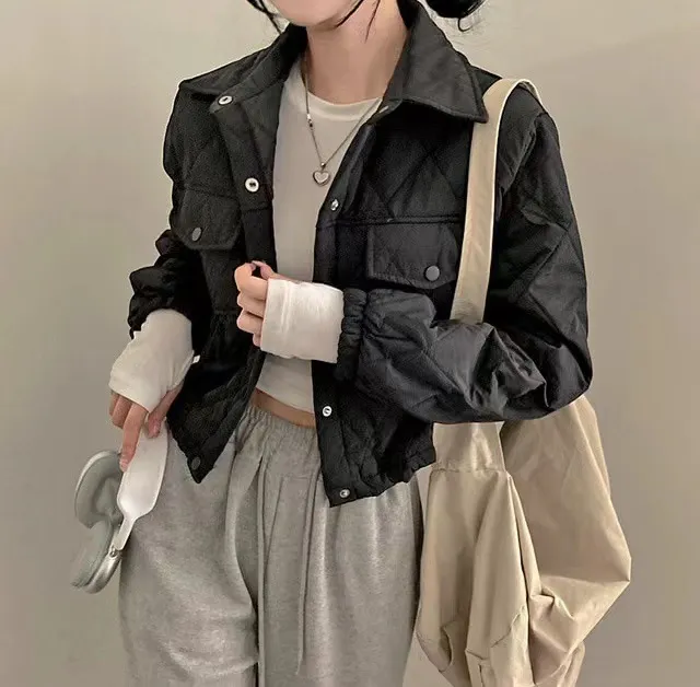 Retro Harajuku Style Double Pocket Short Lapels Cotton Jacket Black - Shop at LoveMi