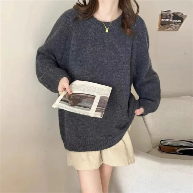 Retro Minority Round Neck Sweater Top Dark Gray - Shop at LoveMi