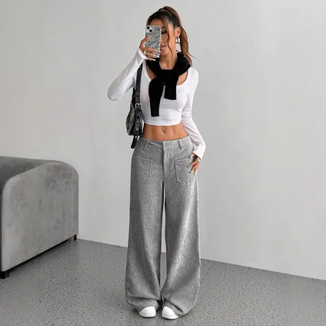 Corduroy Pants Women's Loose Fashion Casual Pants Gray - Shop at LoveMi
