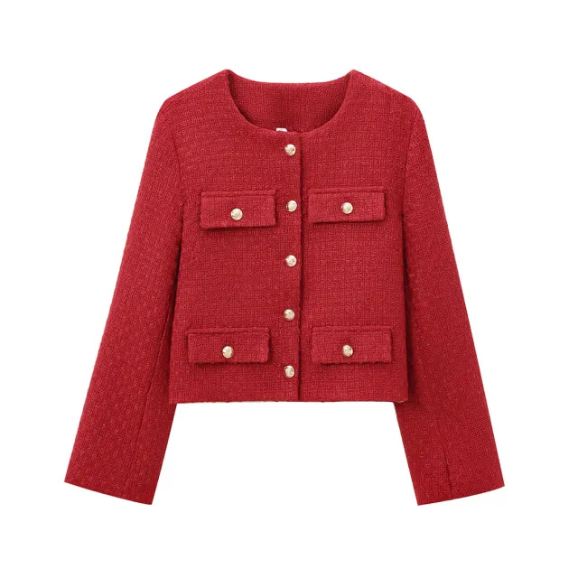 Fashionable Simple Round Neck Long Sleeve Coat Red - Shop at LoveMi