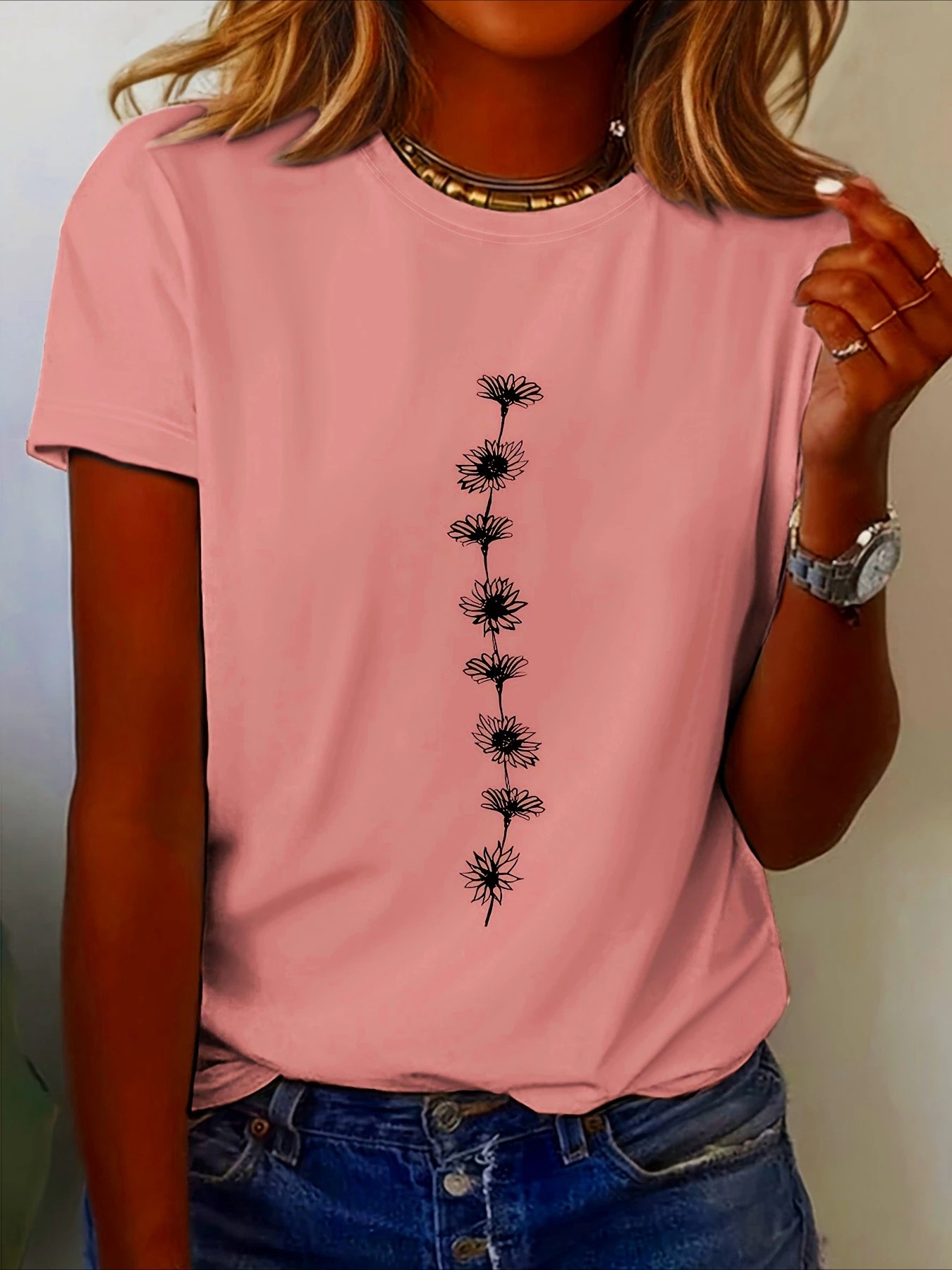 Women's Casual Sunflower-print T-shirt 9