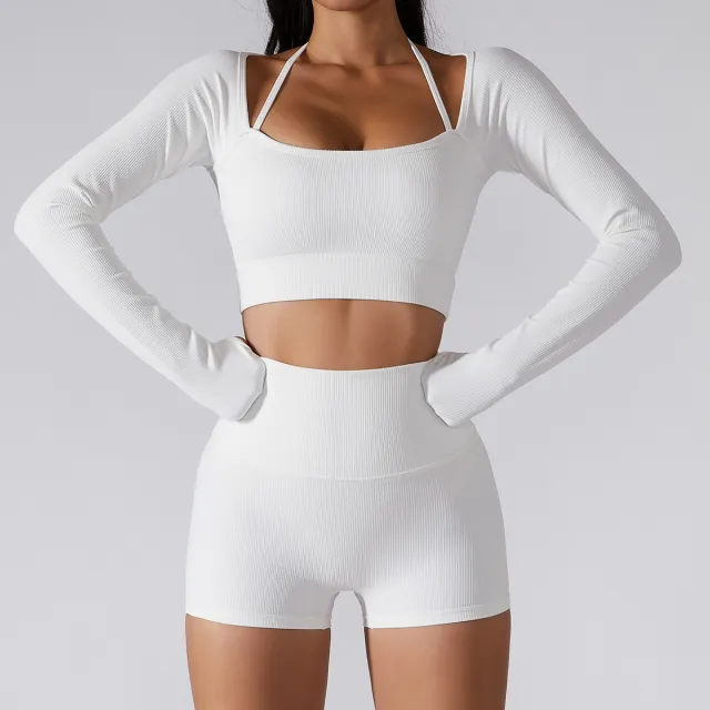 Sports Top Women's Quick drying Workout Clothes With Chest Pad Slim Fit Skinny Long Sleeve Yoga Wear White - Shop at LoveMi