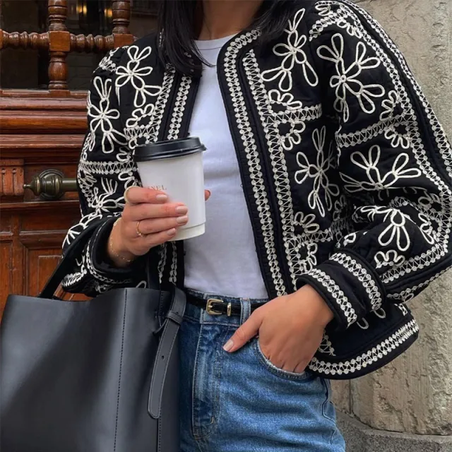 New Printed Contrast Color Coat Loose And Warm Jacket Casual Style Printed Contrast Color Coat - Shop at LoveMi