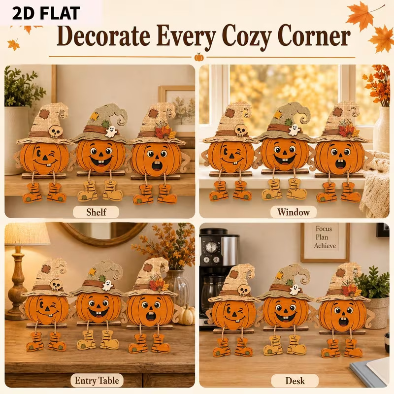 Halloween Wooden Pumpkin Standing Sign Table Decoration