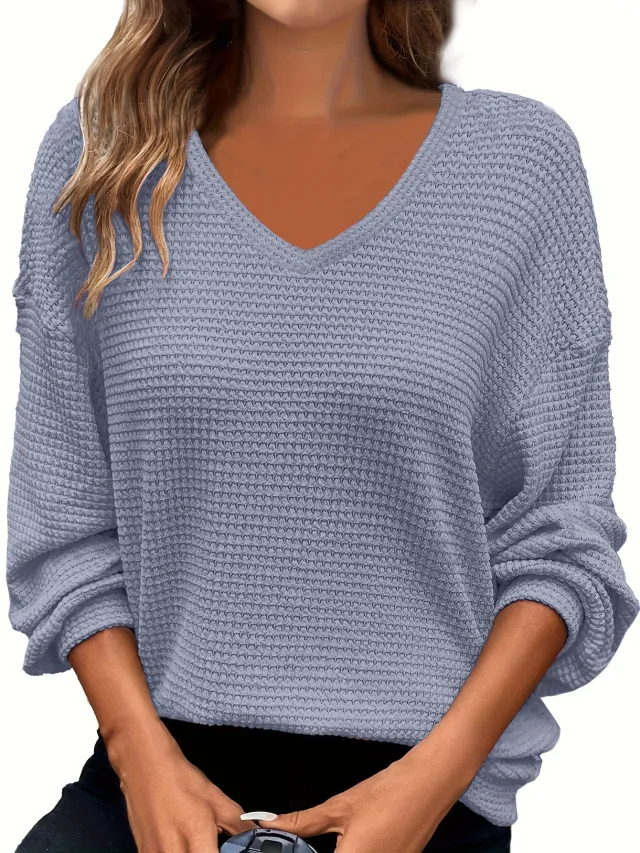 Solid color V neck Pineapple pattern Pullover Casual T shirt Gray - Shop at LoveMi