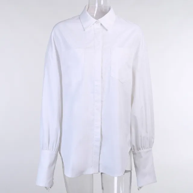Versatile Simple Pocket Shirt Top For Women White - Shop at LoveMi