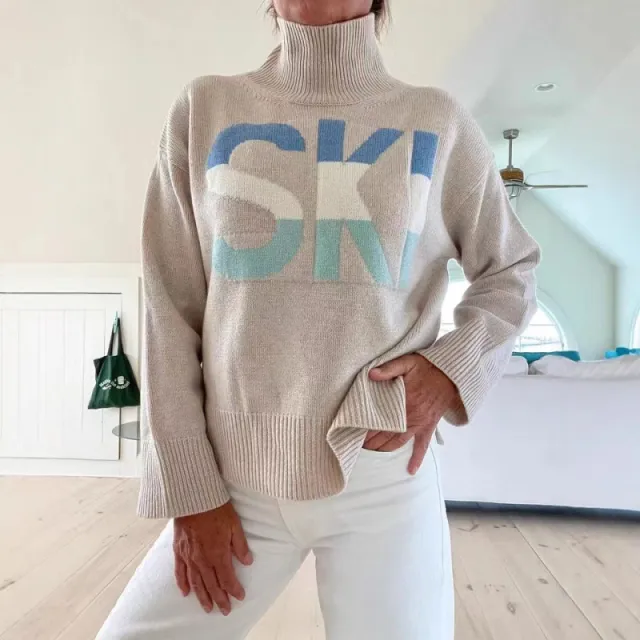 Turtleneck Idle Style All match Letters Long Sleeve Sweater Loose Apricot - Shop at LoveMi