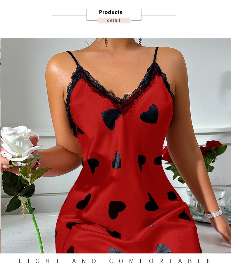 Ice Silk Nightdress Sexy Backless Lovely Suspender Skirt Pajamas Thin Breathable Printed - Image 15