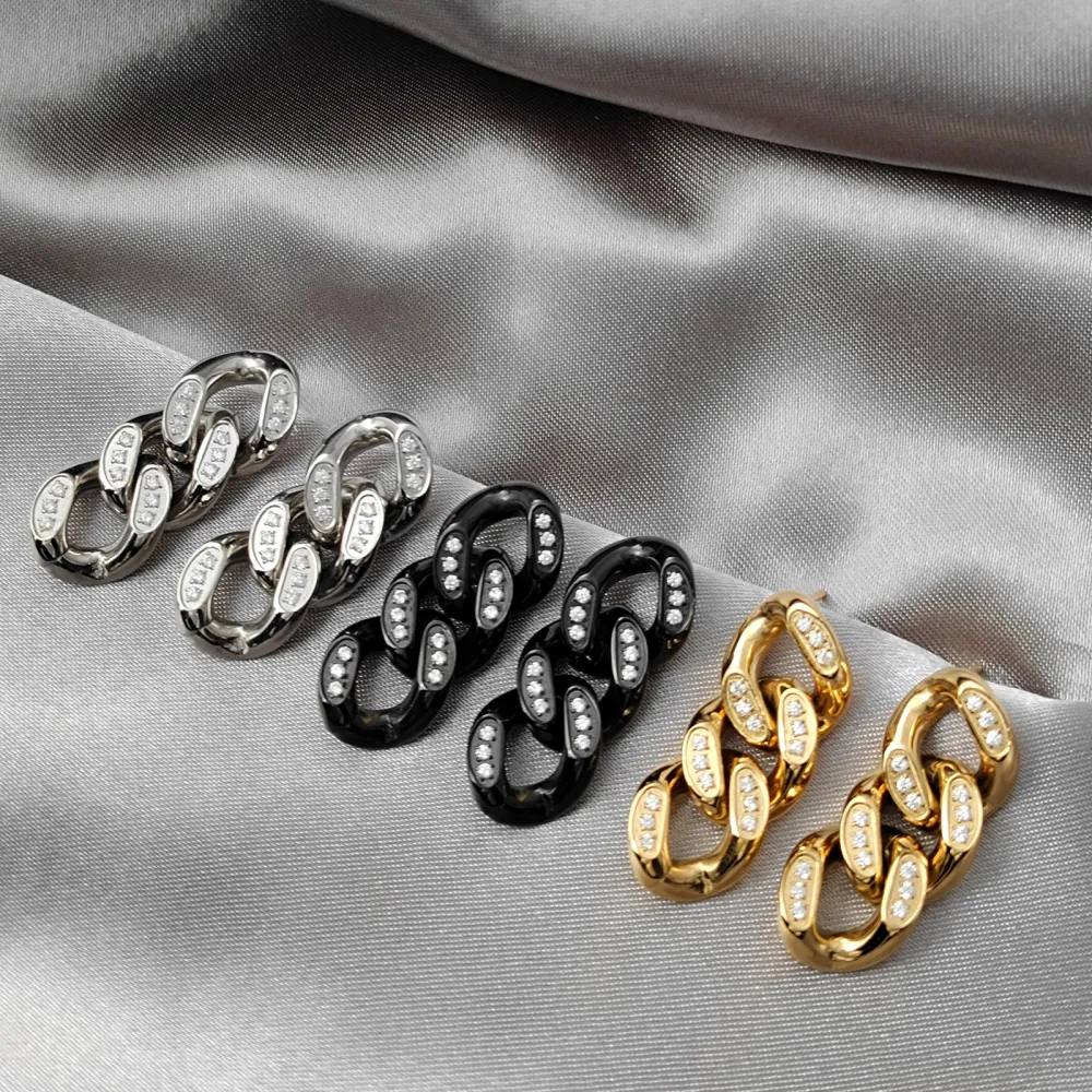 Personalized Stainless Steel Cuban Link Chain Female Stud Earrings