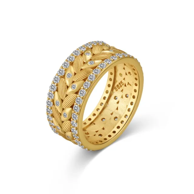S925 Sterling Silver Ring For Women 22K Wheat Ear High end Gold - Shop at LoveMi