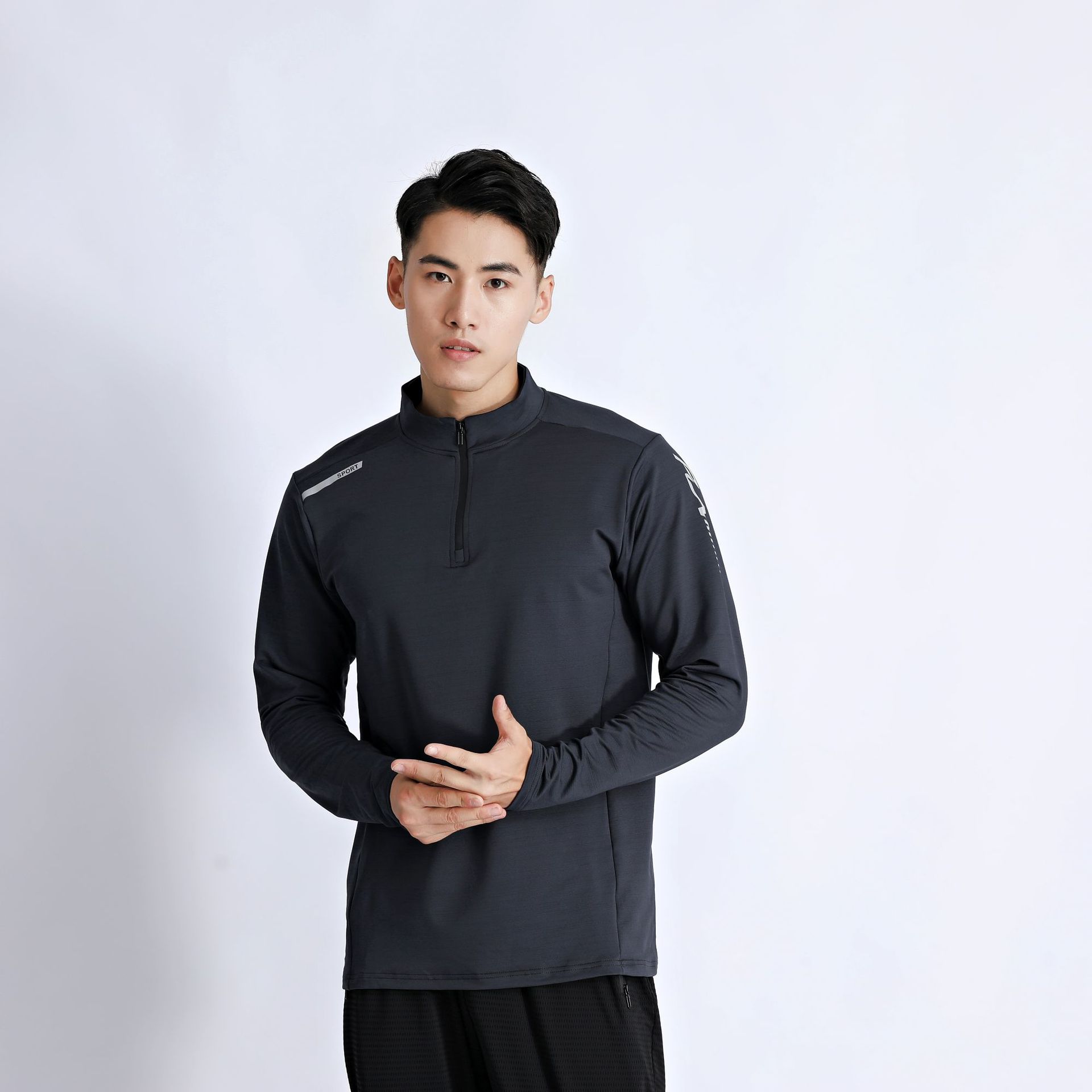 Long Sleeve T-shirt Men's Half-height Zip Stand Collar Spring And Autumn Thin Quick-drying Breathable Exercise Top