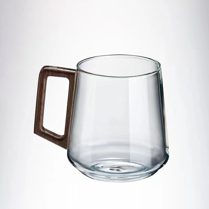 Wooden Handle High Borosilicate Transparent Glass Tea Cup