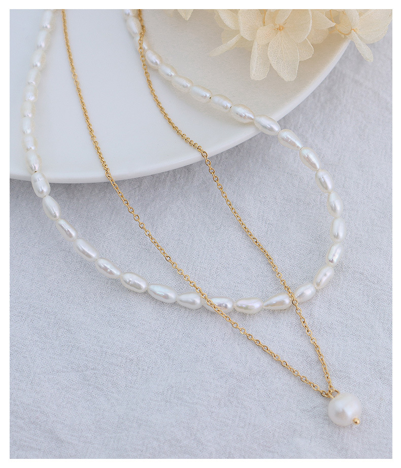 Women's Double-layer Titanium Steel Plated 18K Freshwater Pearl Necklace