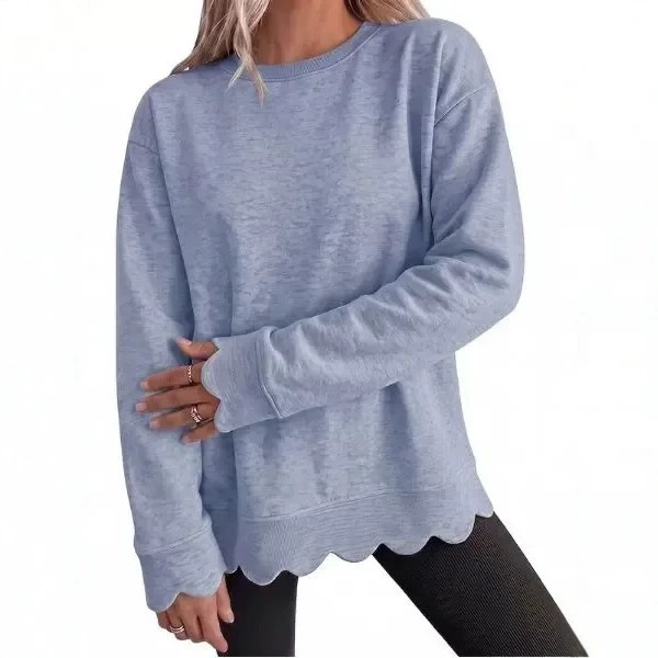 Sweatshirt With A Round Neckline And Scalloped Hem