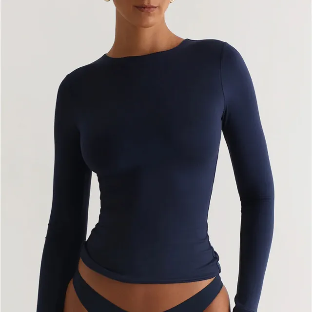 Women's Irregular Slim Fit Bottoming Top T shirt Navy - Shop at LoveMi