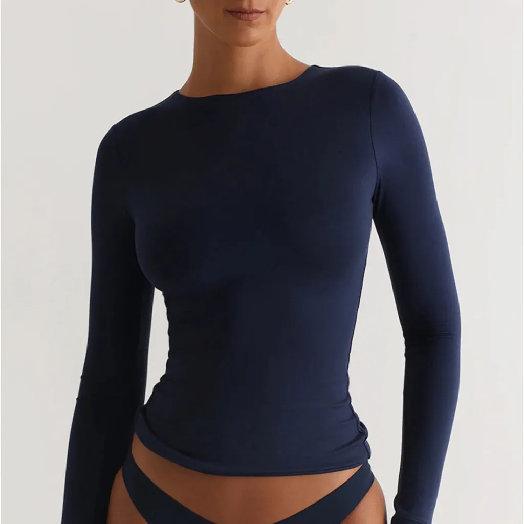 Women's Irregular Slim Fit Bottoming Top T-shirt - Navy