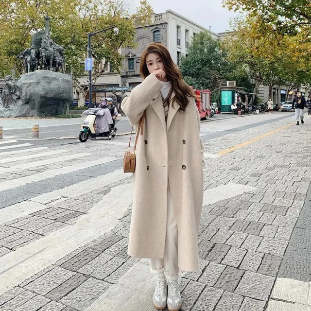 Autumn And Winter New Korean Style Loose Mid length Hepburn Style Woolen Apricot - Shop at LoveMi