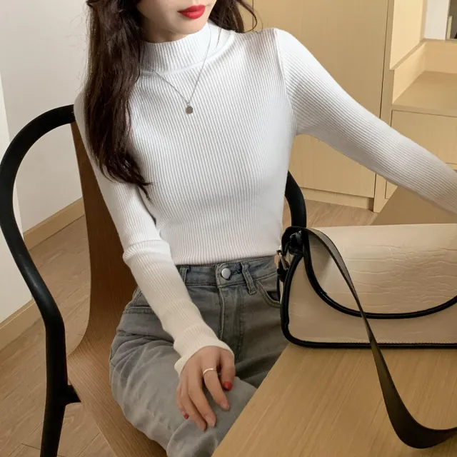 Autumn And Winter Versatile Student Slim fit Turtleneck Women's Sweater White - Shop at LoveMi