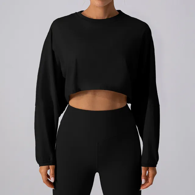Women's Short Sports Round Neck Sweater T shirt Black - Shop at LoveMi