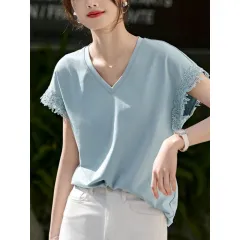 Women's Chic V-neck Short-sleeved T-shirt - Picture Color-M - View 1