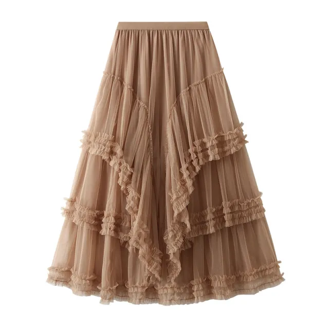 Slimming Multi layer High grade Gauze Skirt High grade Skirt Khaki - Shop at LoveMi