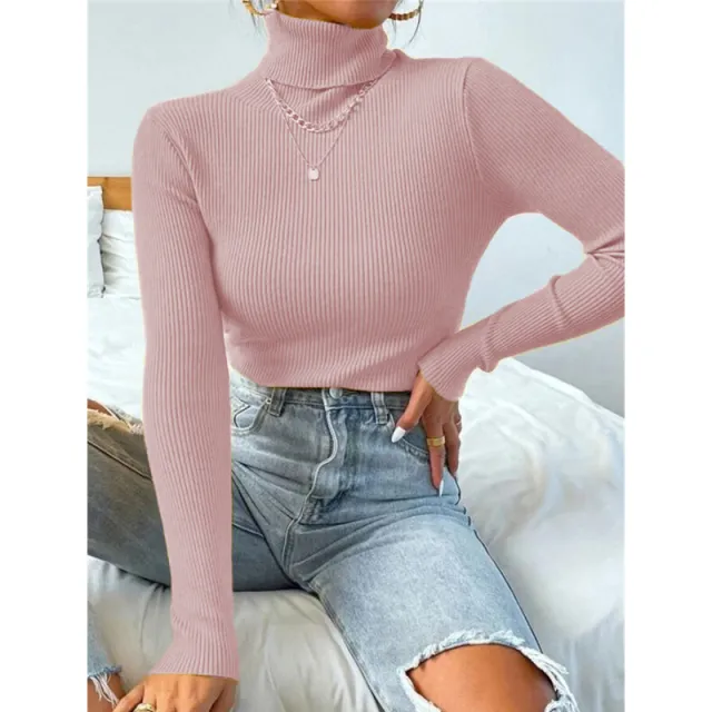 Turtleneck Sweater Pullover Knitted Top T shirt Pink - Shop at LoveMi