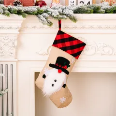 Christmas Decorations Red And Black Plaid Affixed Cloth Embroidered Window Pendant - Christmas Stockings Snowman - View 1