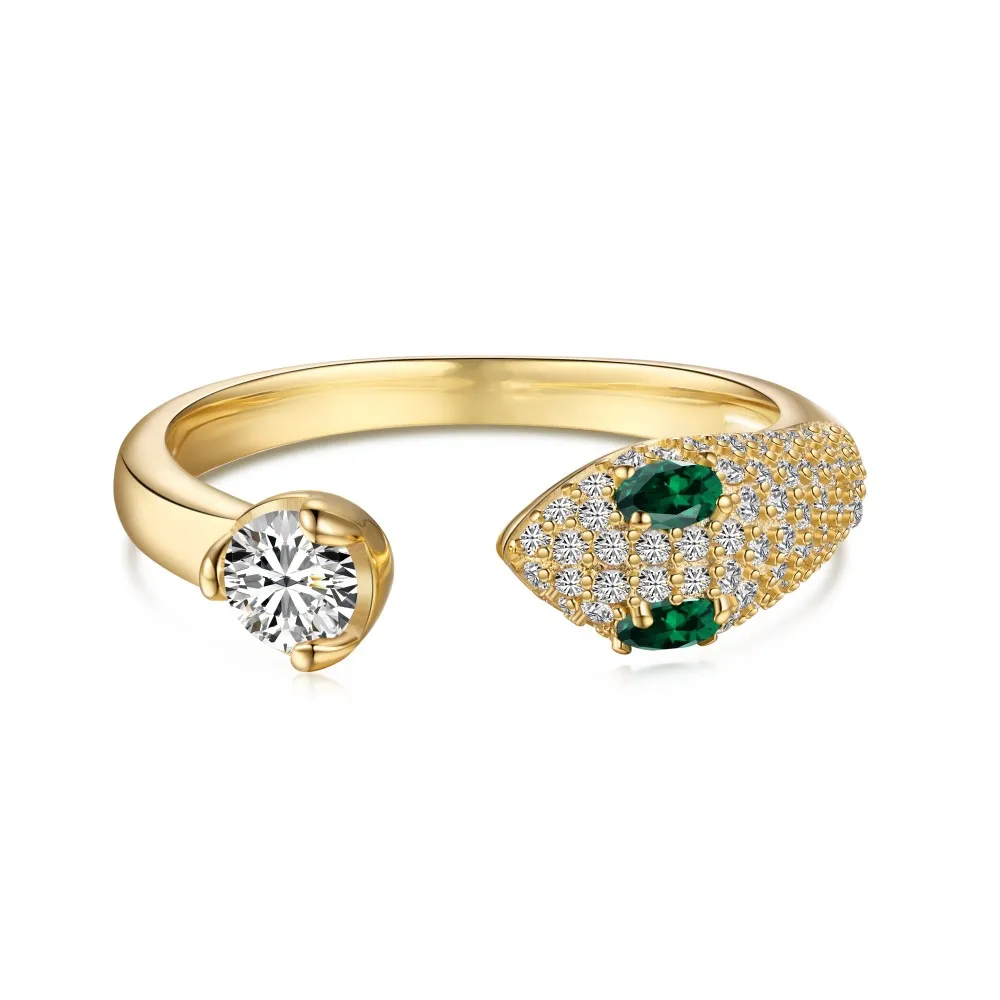 Zircon Inlaid Design Fashion Exquisite Female Open Ring - Gold