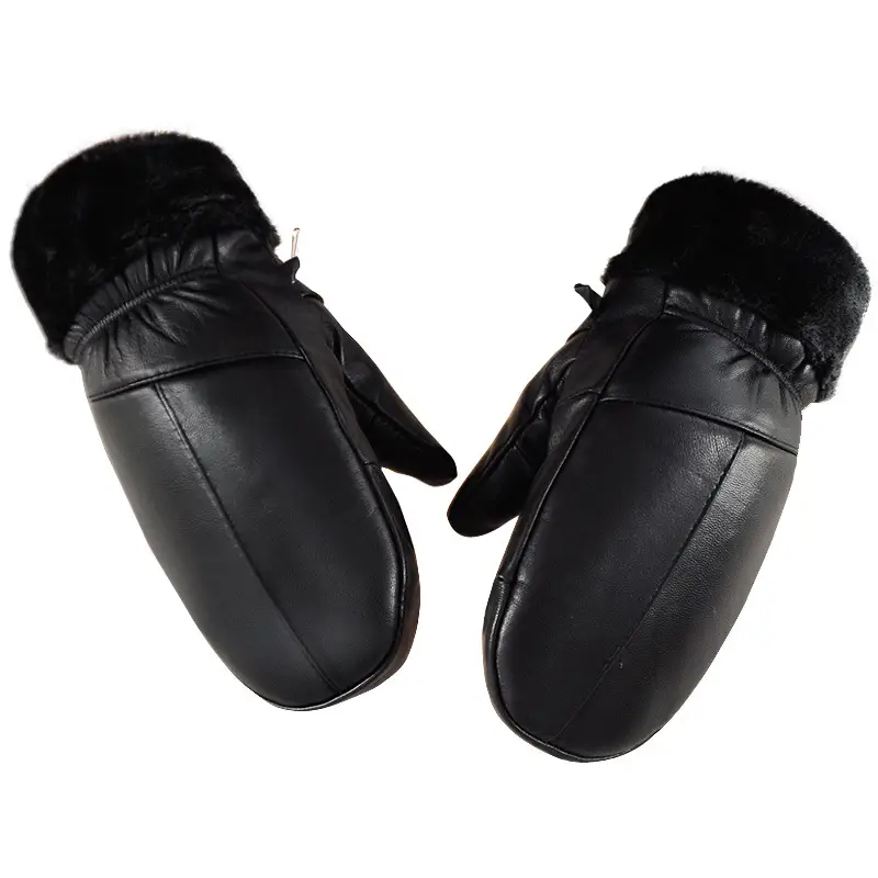 Fleece-lined Thickened Cold-resistant Windproof Sheepskin Mittens For Cycling