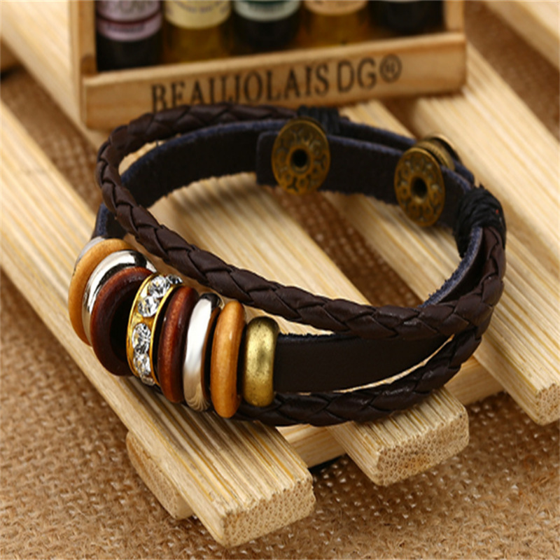 Title 4, New Bracelet Beaded Leather Punk Jewelry