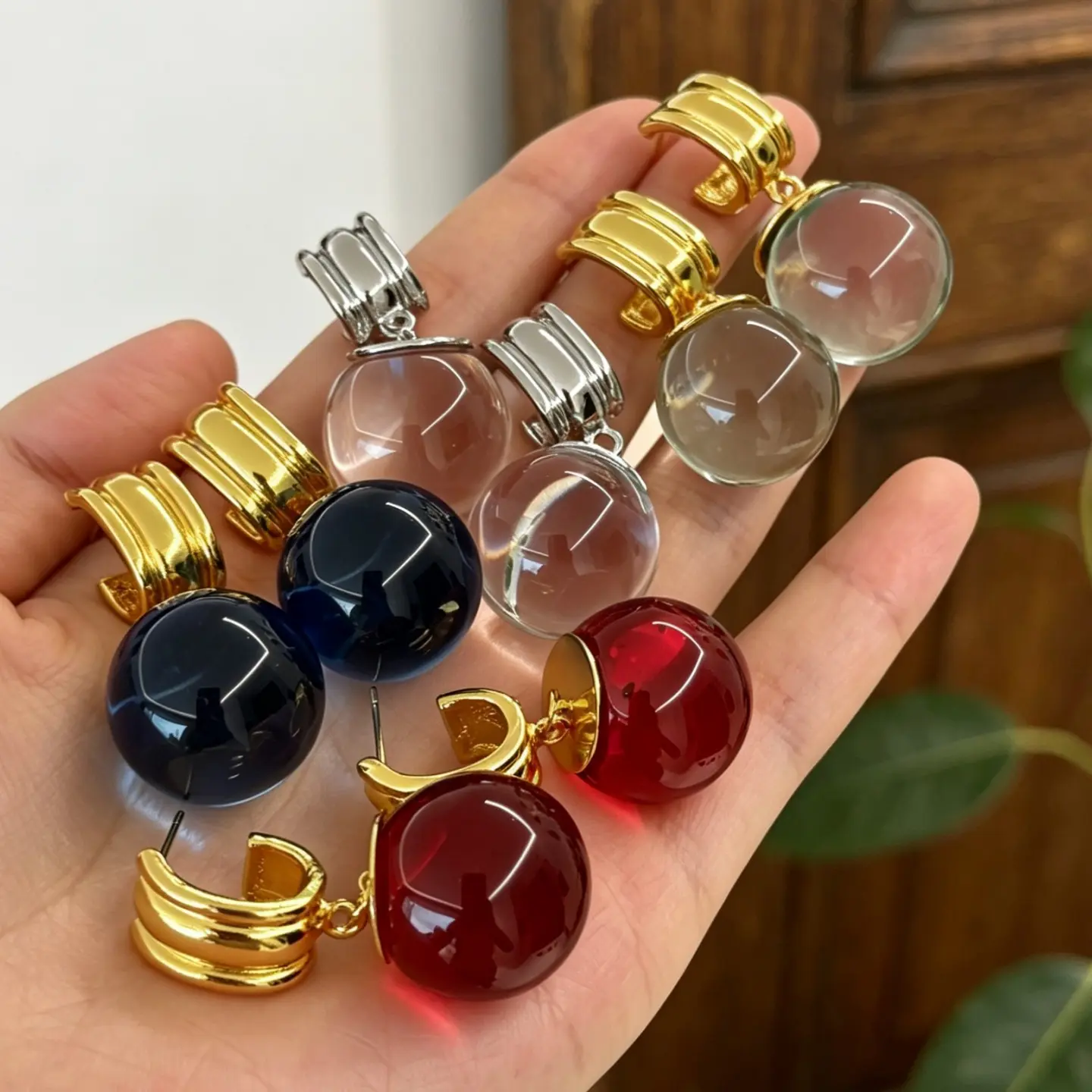 Monet Garden Colorful Crystal Ball C-Shaped Earrings