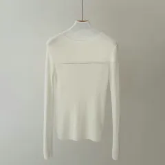 Glitter High Elastic Wool Off-neck Long Sleeve Sweater - White - View 1