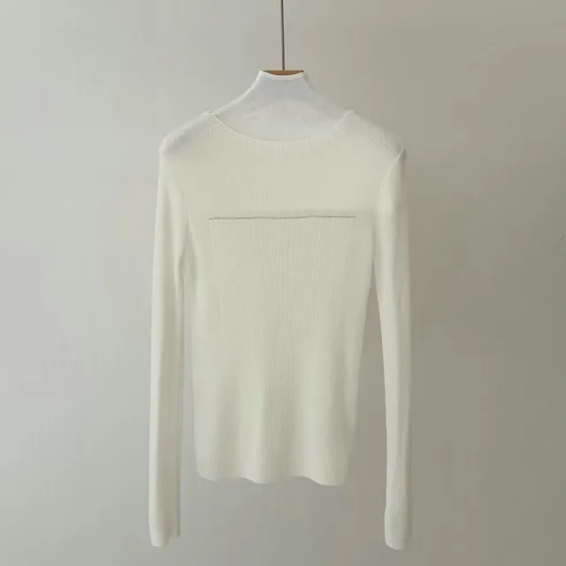 Glitter High Elastic Wool Off neck Long Sleeve Sweater White - Shop at LoveMi