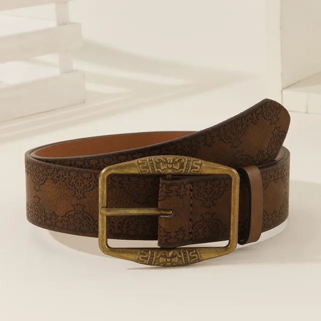 New Retro Embossing Belt Brown Alloy Ethnic Style Brown - Shop at LoveMi
